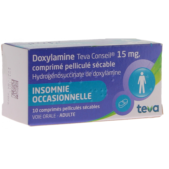 Doxylamine 15 mg Teva comprimé pelliculé sécable - boite de 10 comprimés