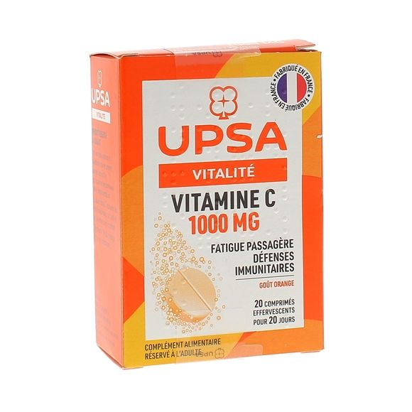 Vitamine C 1000mg effervescent goût orange UPSA - Fatigue passagère - 20 comprimés